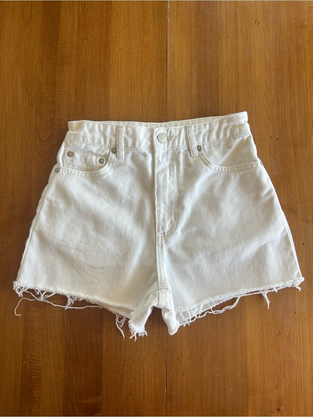 Billabong White High-Waist Frayed Denim Shorts